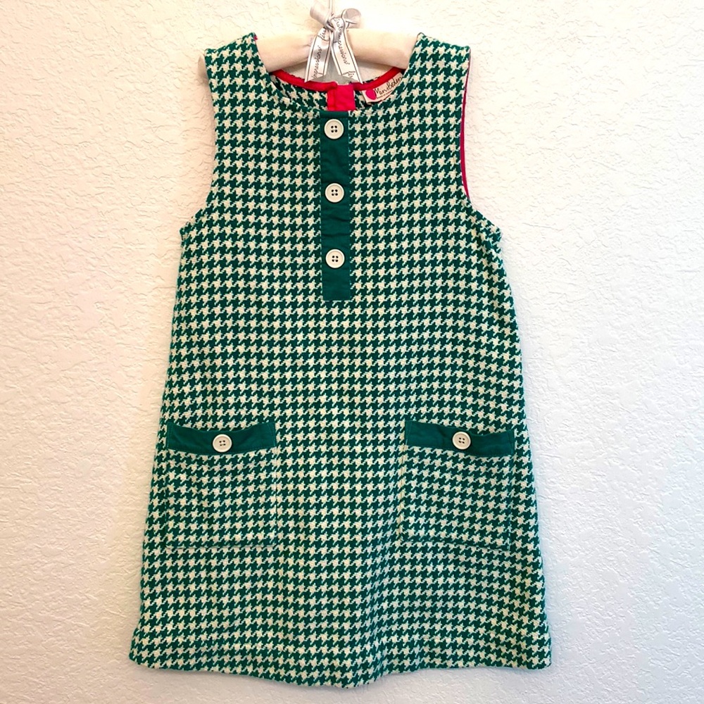 Mini boden girls retro check pinafore dress.